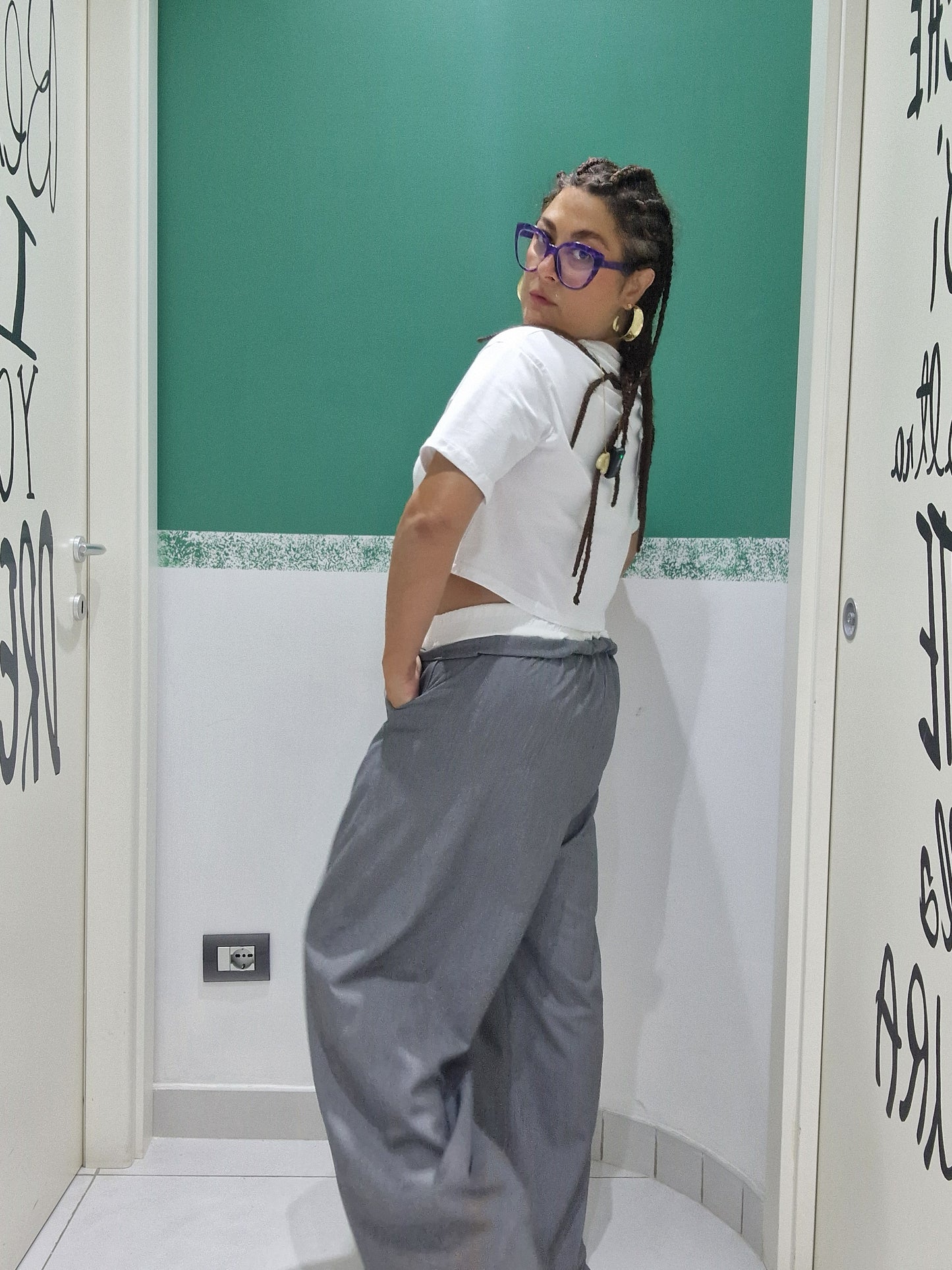 Pantalone bicolore oversize