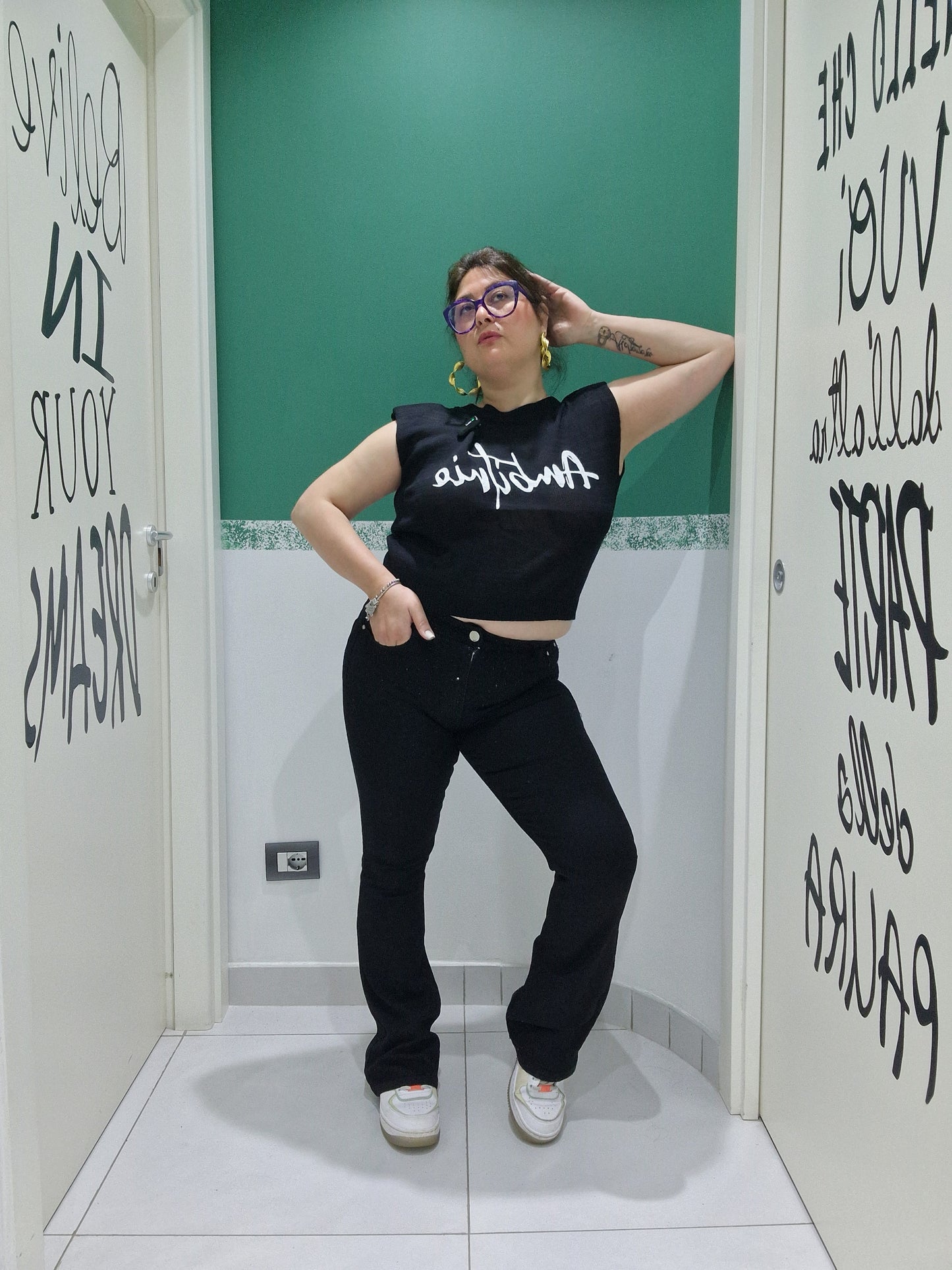 Jeans zampa nero brillantini