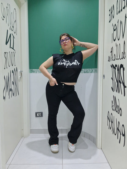 Jeans zampa nero brillantini