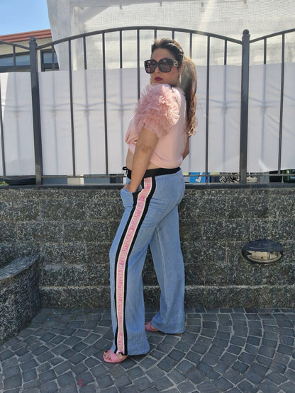 Jeans banda laterale rosa
