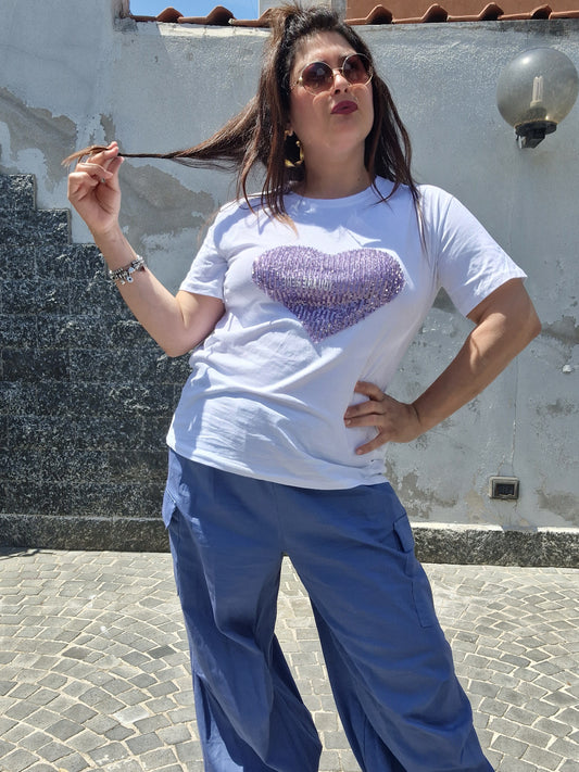 Maglia cuore paillettes