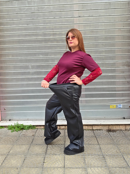 Pantalone similecopelle felpato