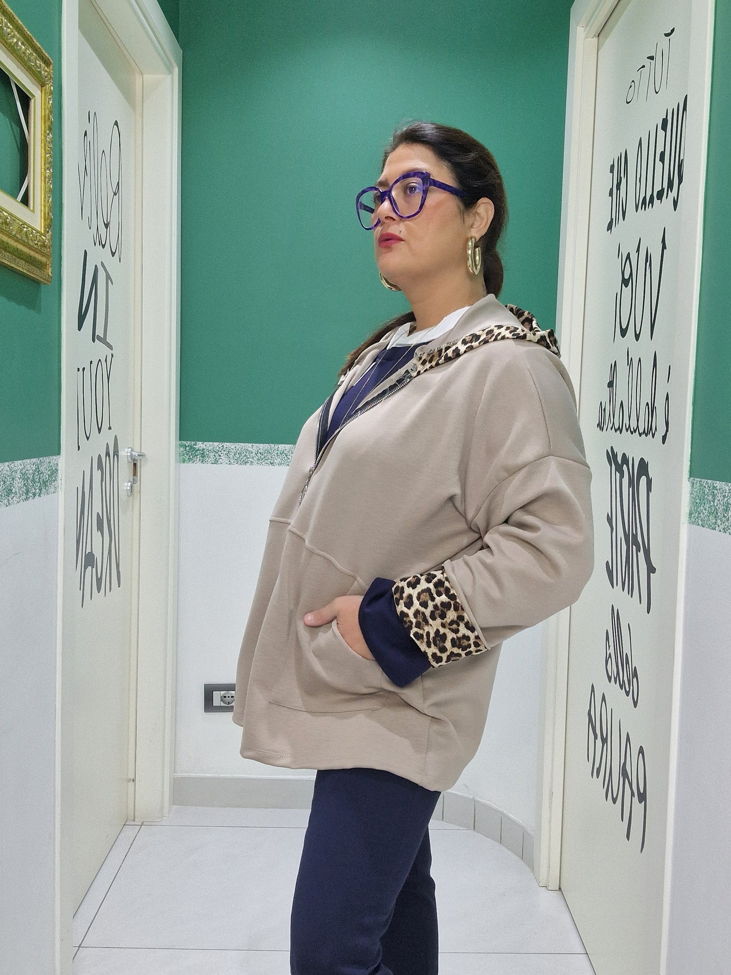 Felpa inserti leopardato