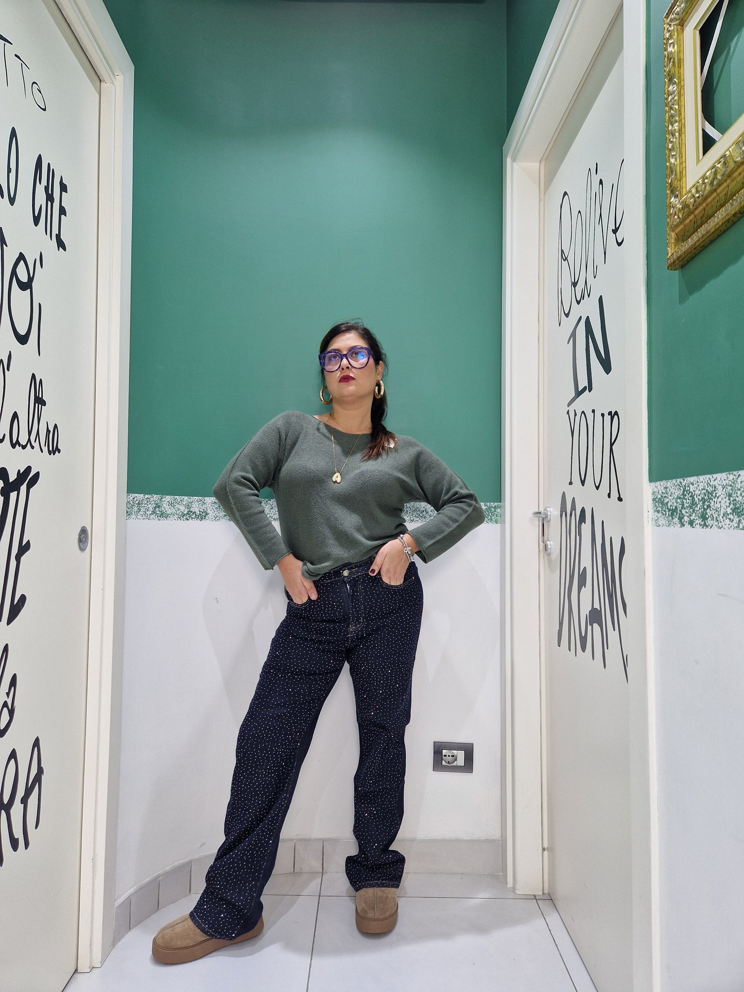 Jeans palazzo brillantinato