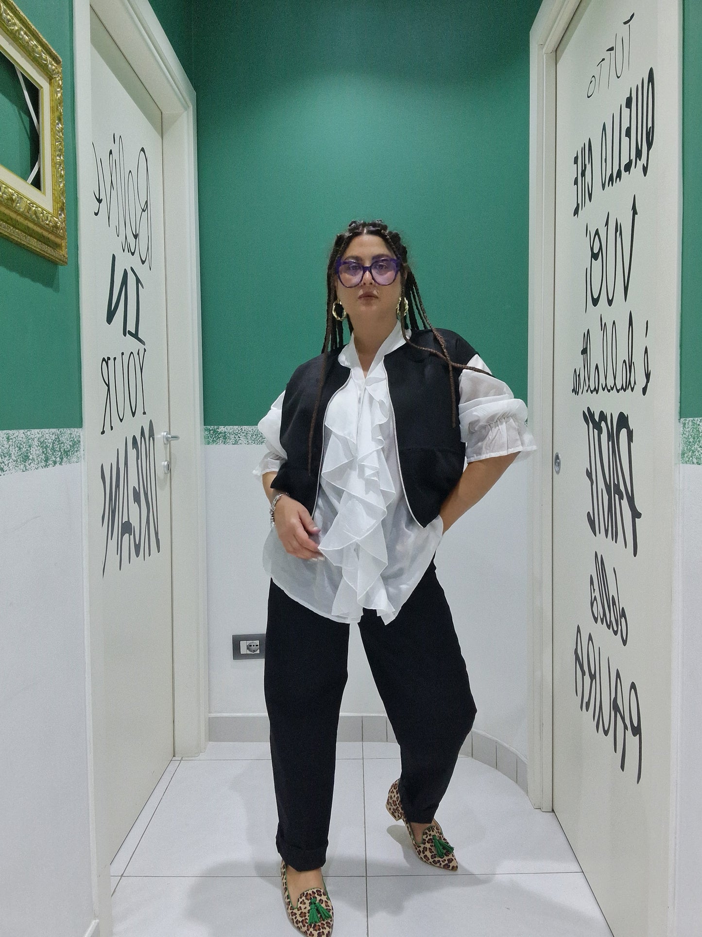 Camicia rouche semitrasparente