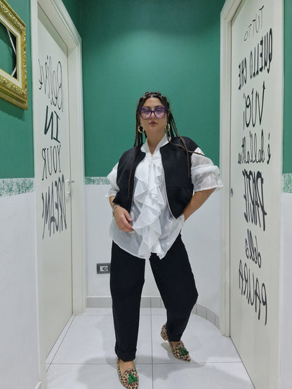 Camicia rouche semitrasparente
