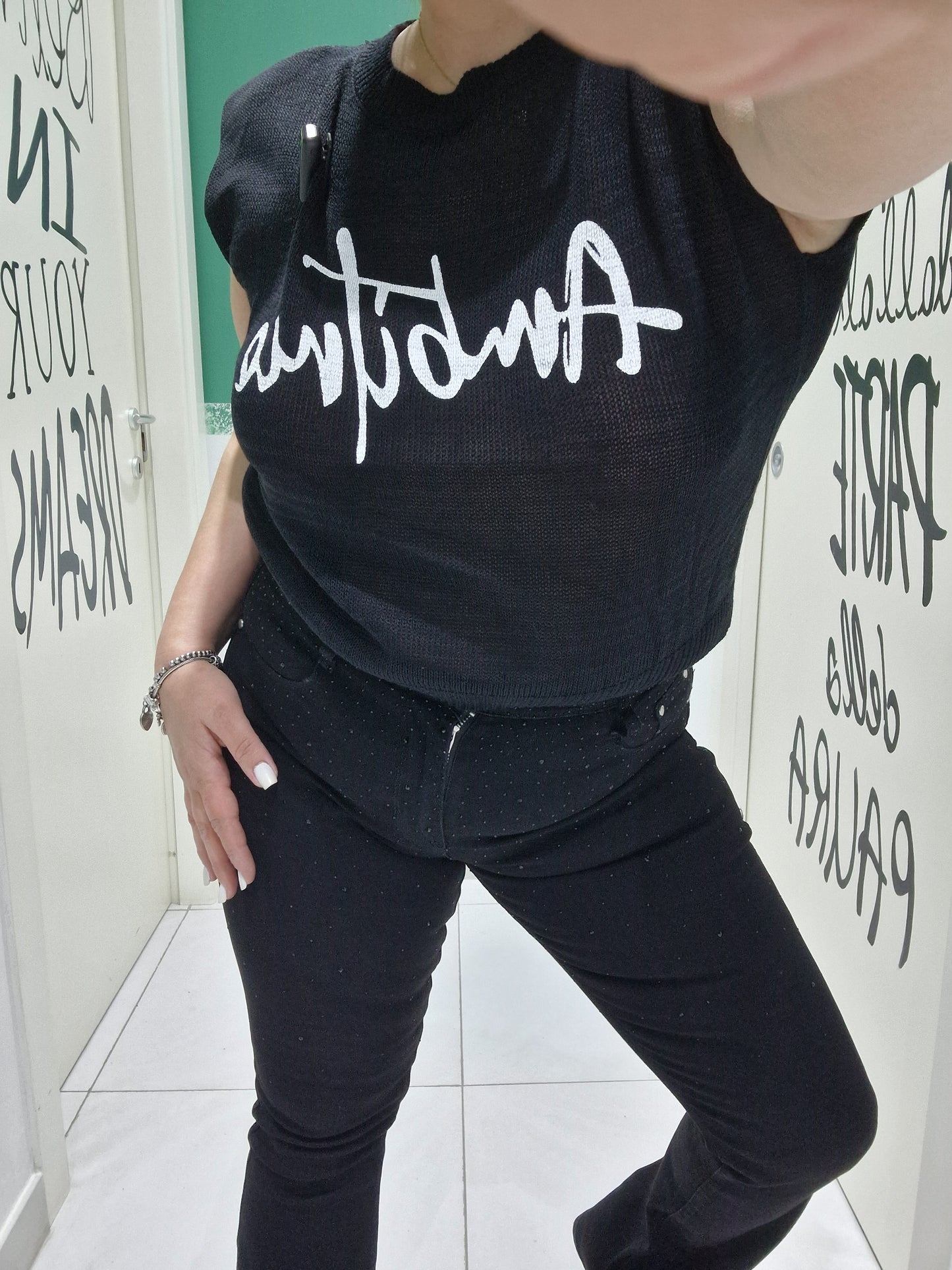 Jeans zampa nero brillantini