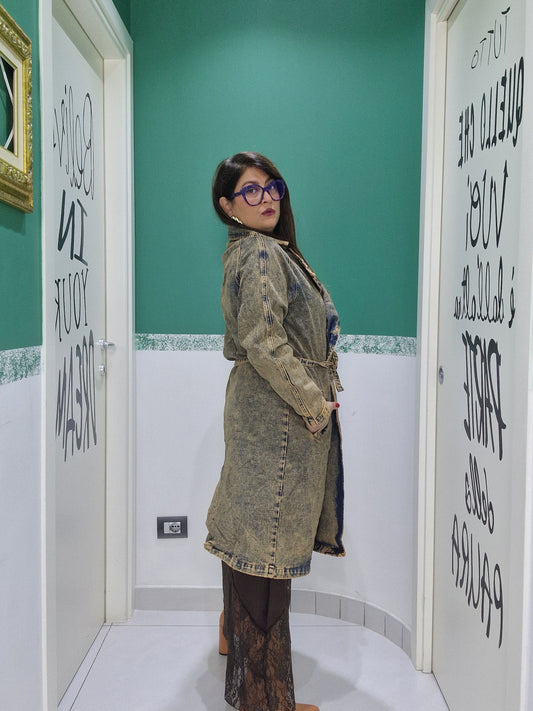Trench in denim sabbiato