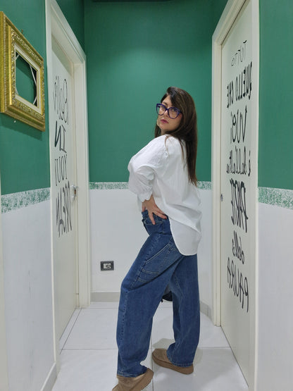 Jeans balloon asimmetrico lavaggio chiaro