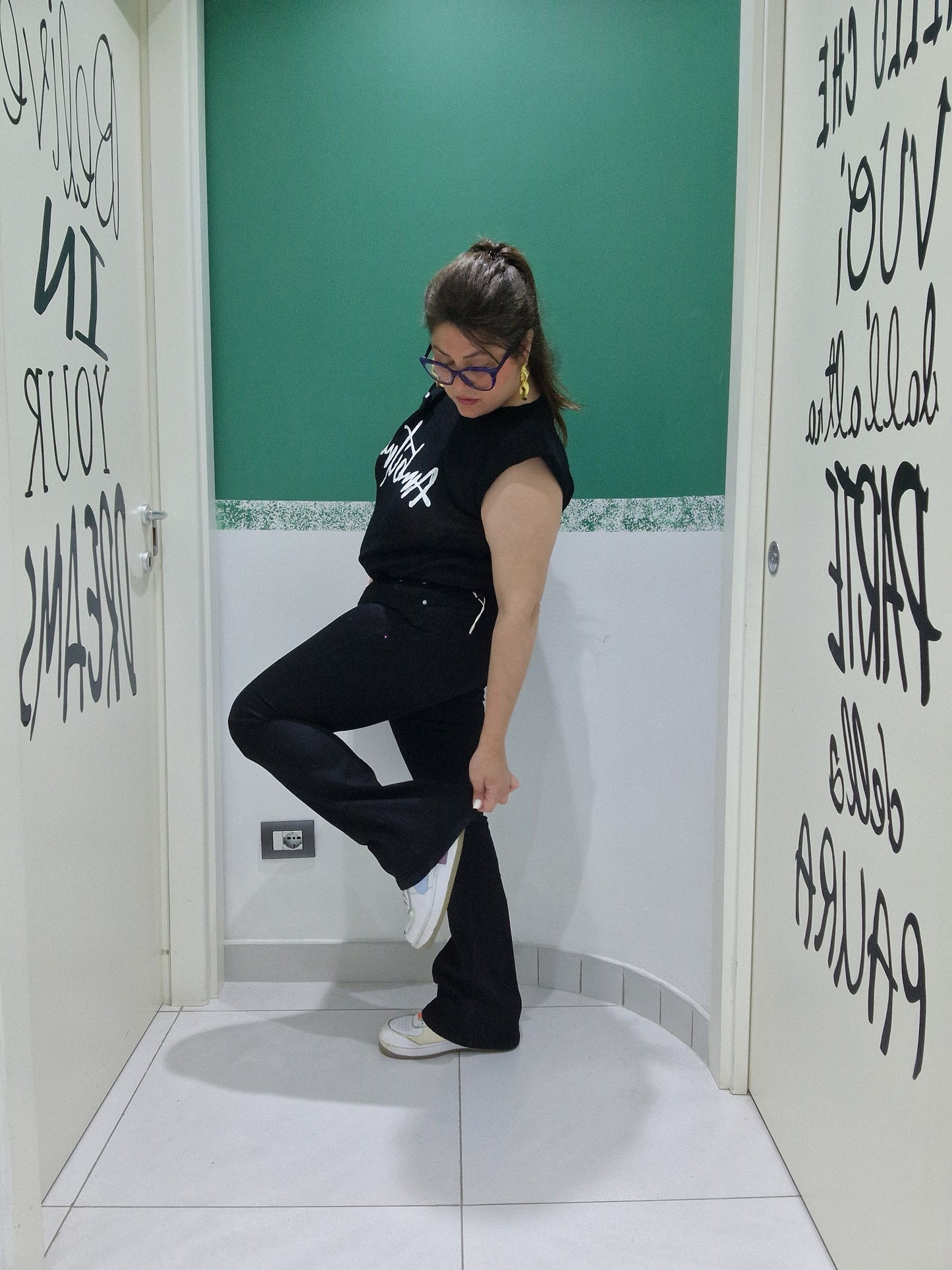 Jeans zampa nero brillantini