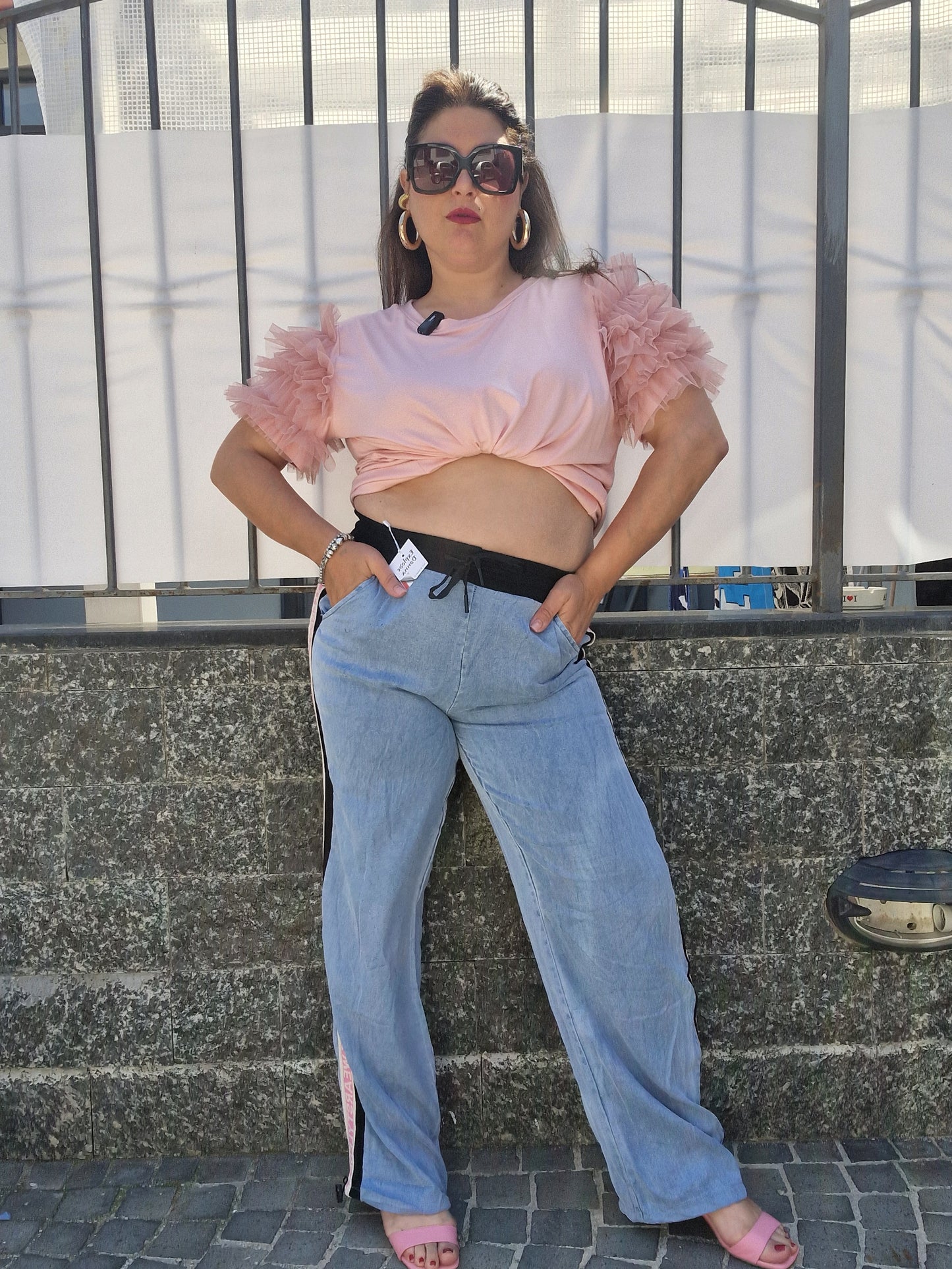 Jeans banda laterale rosa