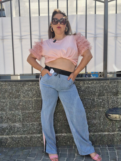 Jeans banda laterale rosa
