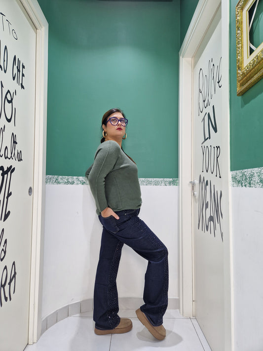 Jeans palazzo brillantinato