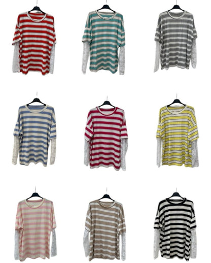 Shirt righe manica merletto
