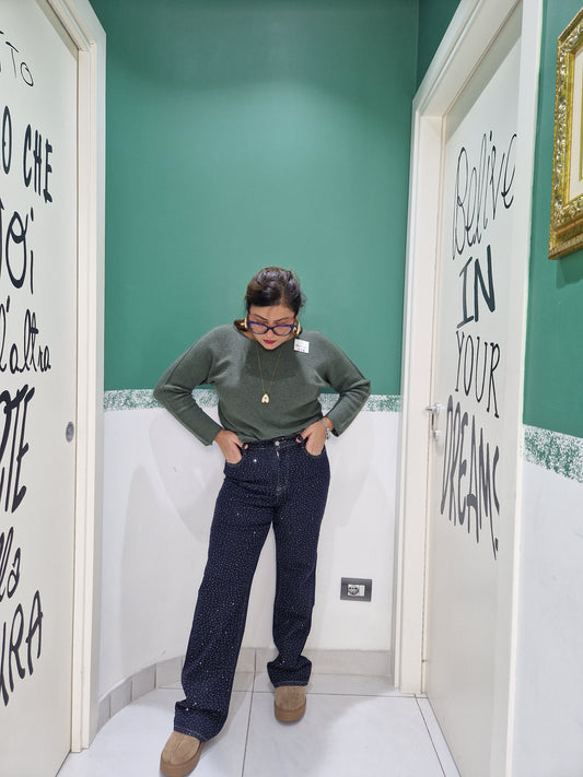 Jeans palazzo brillantinato