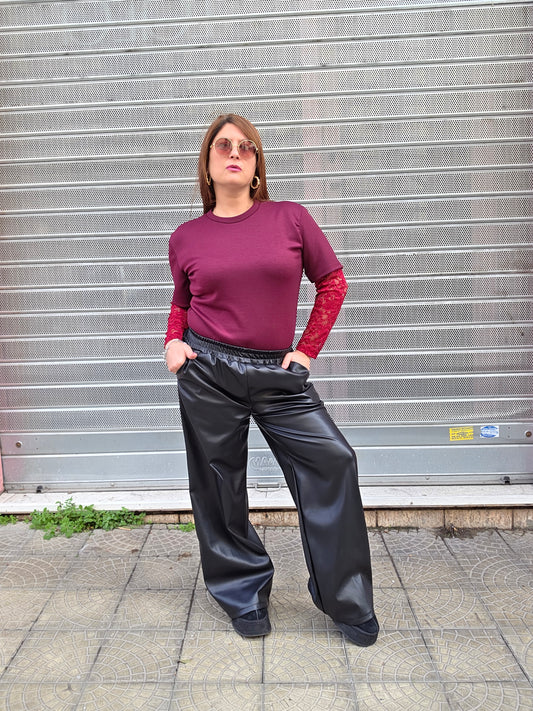 Pantalone similecopelle felpato