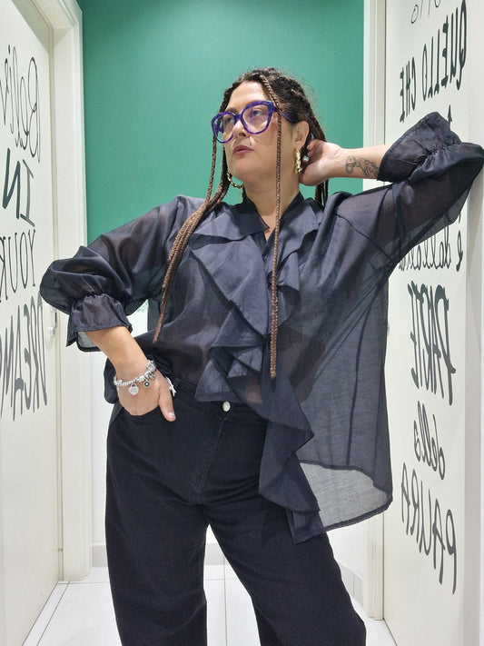 Camicia rouche semitrasparente
