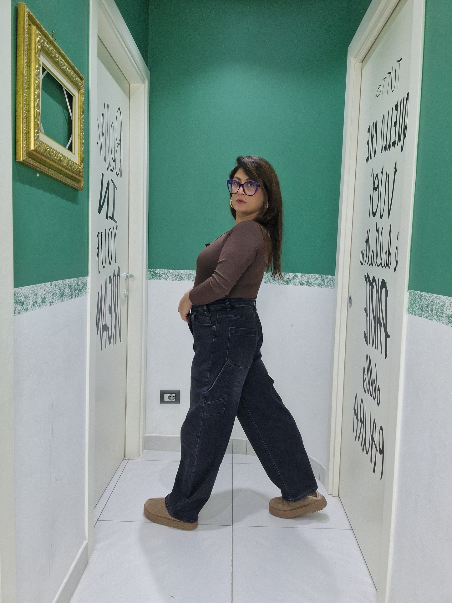 Jeans balloon asimmetrico lavaggio scuro