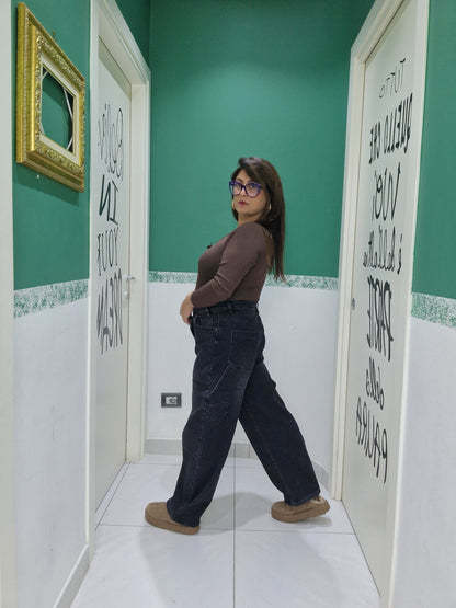 Jeans balloon asimmetrico lavaggio scuro