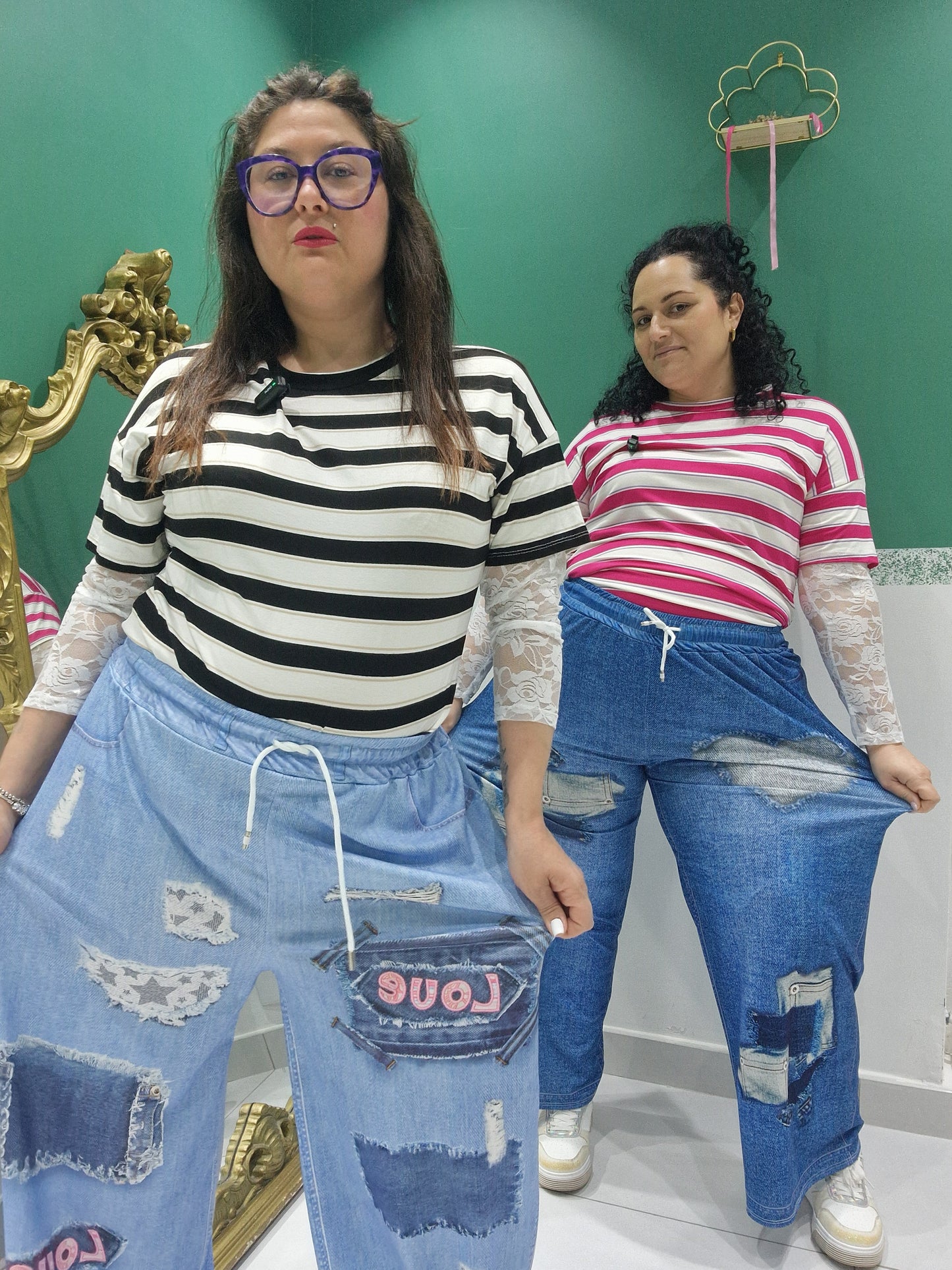 Pantalone effetto jeans disegni