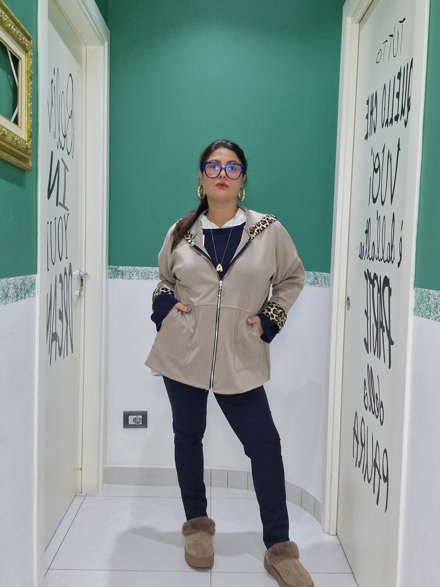 Felpa inserti leopardato