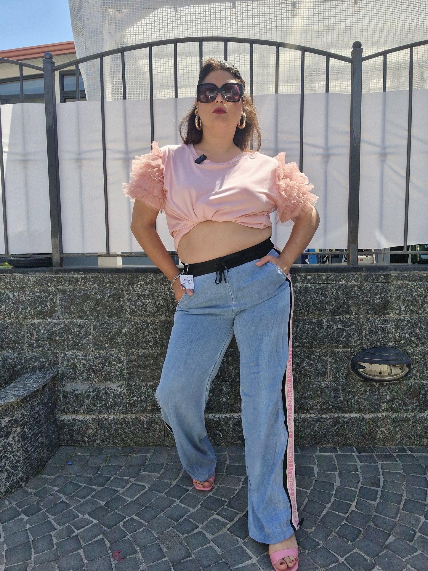 Jeans banda laterale rosa