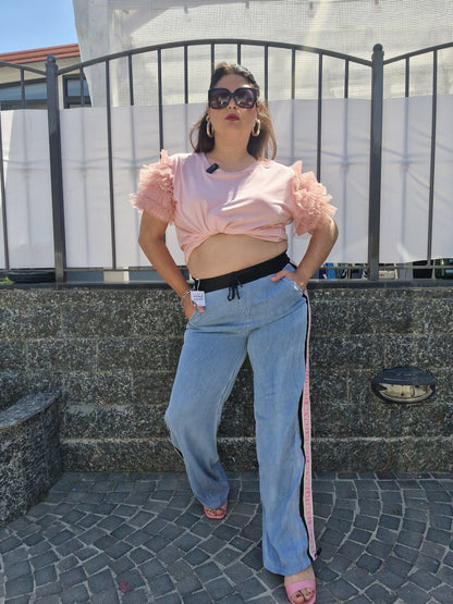 Jeans banda laterale rosa